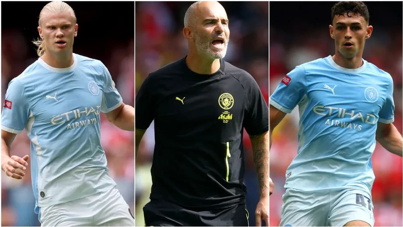 Three Manchester City players during match action Three Manchester City players during match action