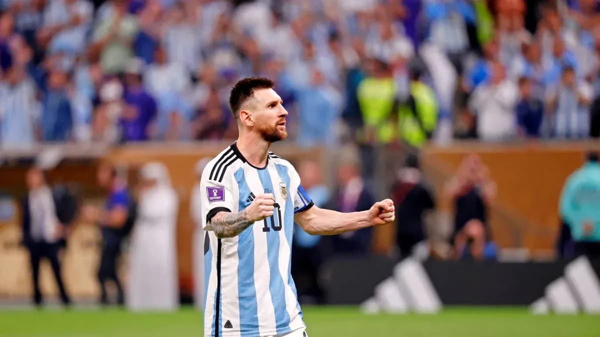 Lionel Messi celebrating in Argentina kit at stadium Lionel Messi celebrating in Argentina kit at stadium