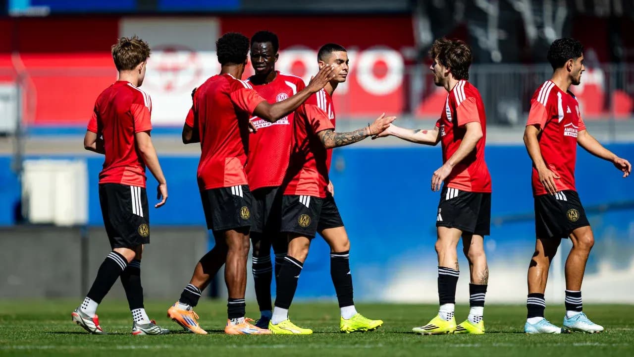 Atlanta United FC players celebrating during training Atlanta United FC players celebrating during training