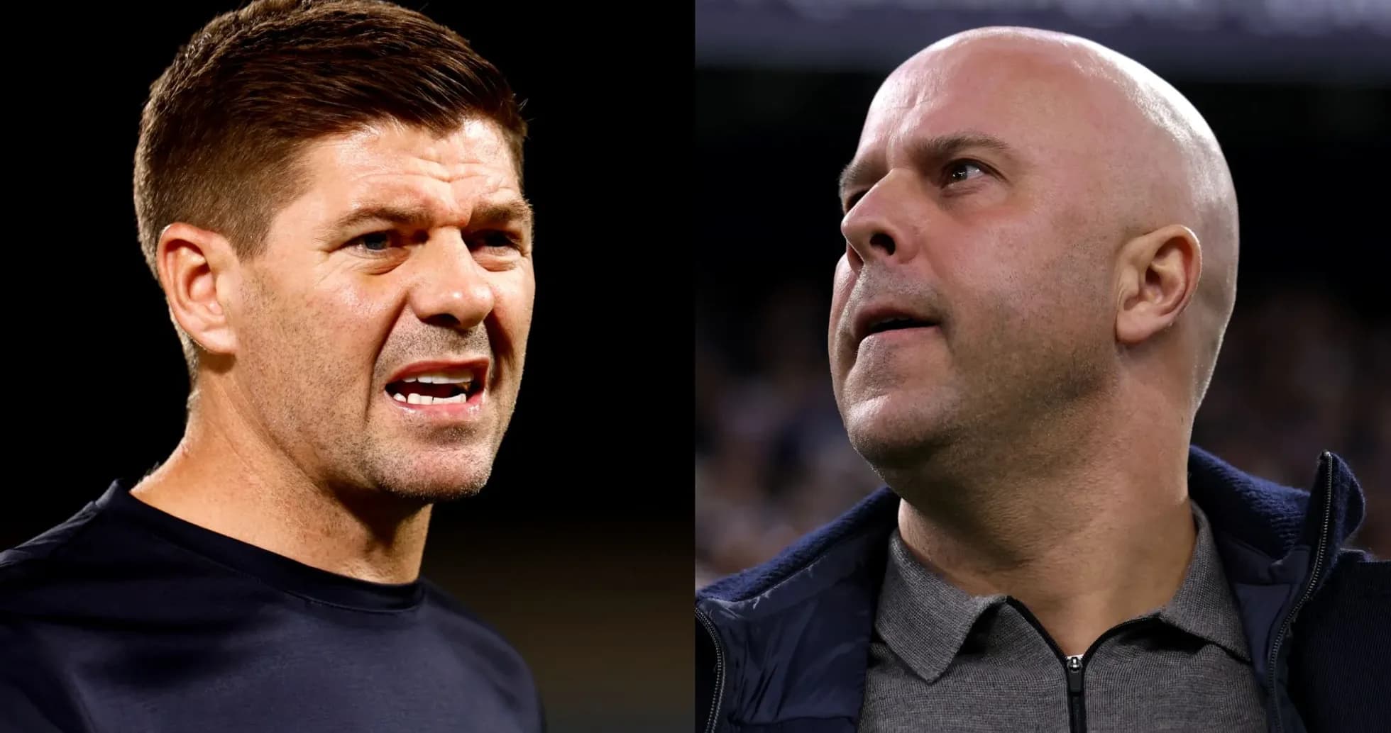 Two football managers engaged in intense discussion Two football managers engaged in intense discussion