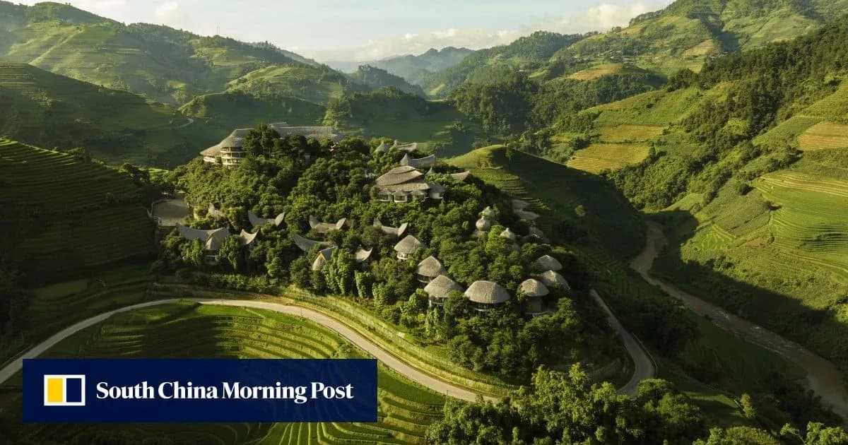 Aerial view of terraced hills and village Aerial view of terraced hills and village