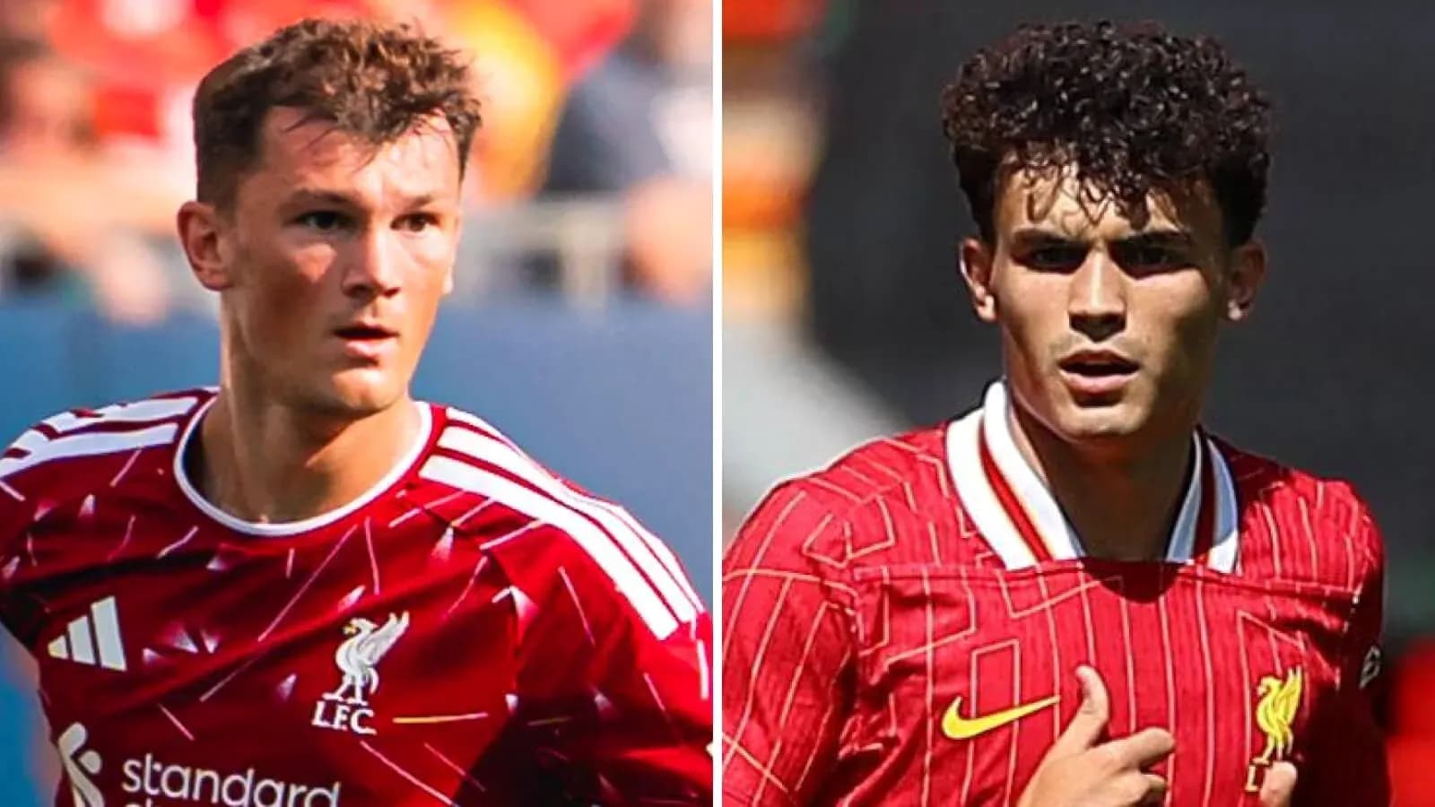 Two Liverpool players in red kits during matches Two Liverpool players in red kits during matches