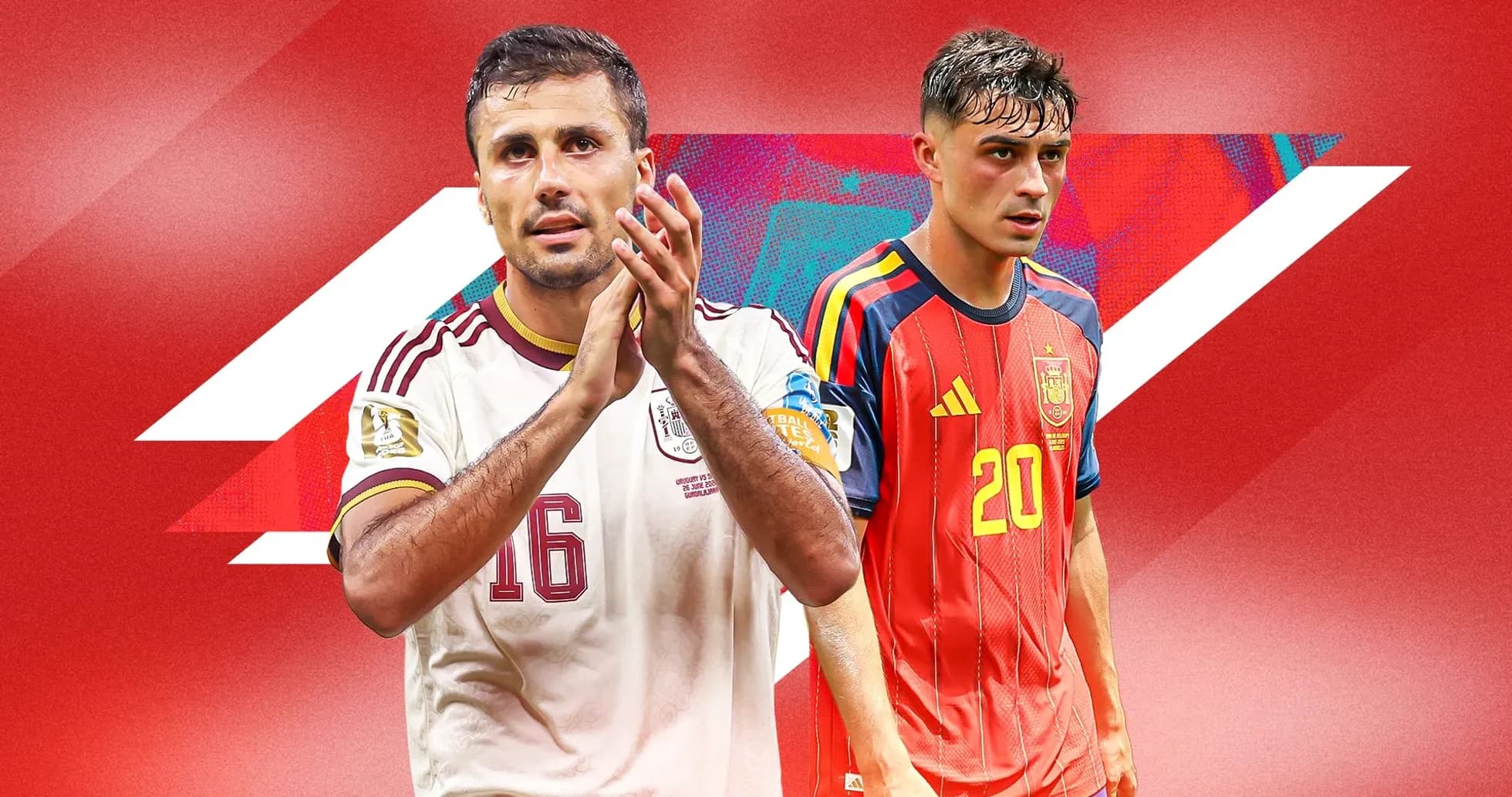 Two soccer players representing Mexico and Spain Two soccer players representing Mexico and Spain