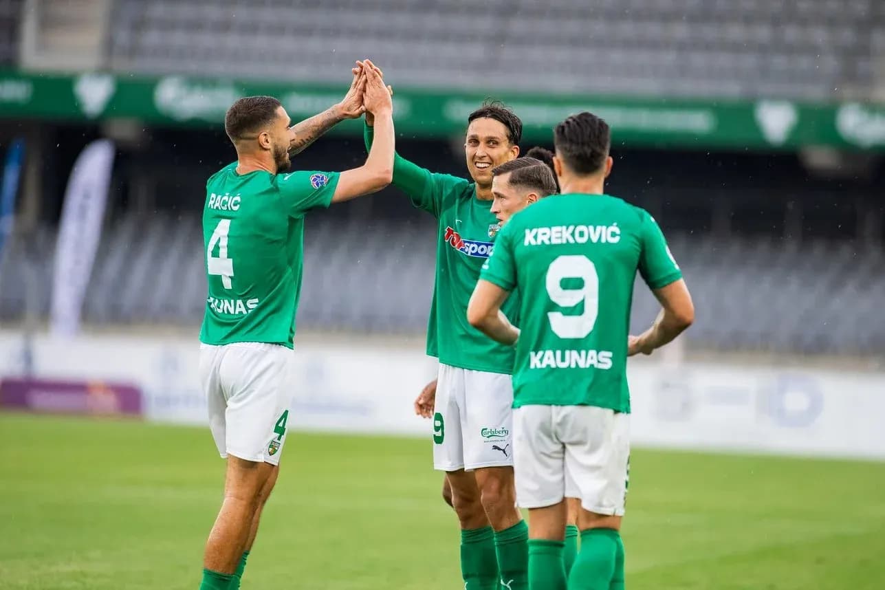 Žalgiris players celebrating a goal during match Žalgiris players celebrating a goal during match