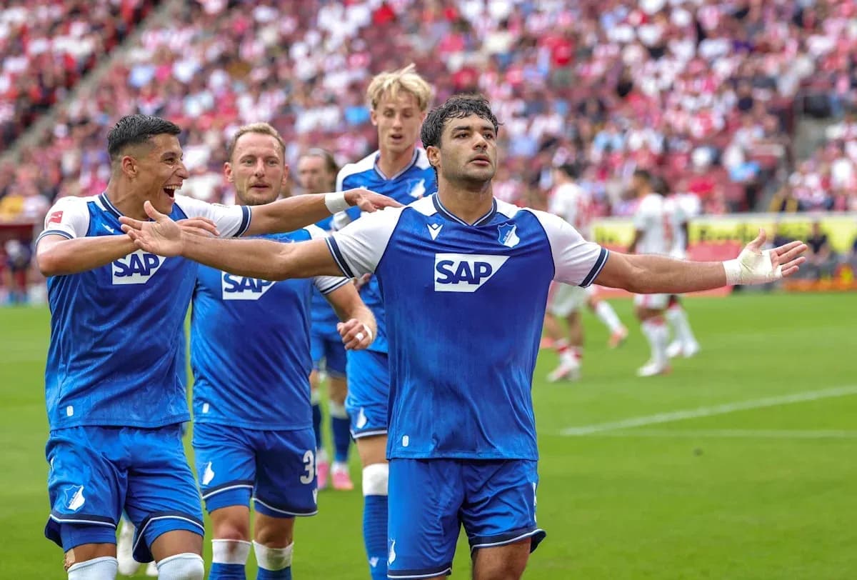 Hoffenheim players celebrating a goal during match Hoffenheim players celebrating a goal during match