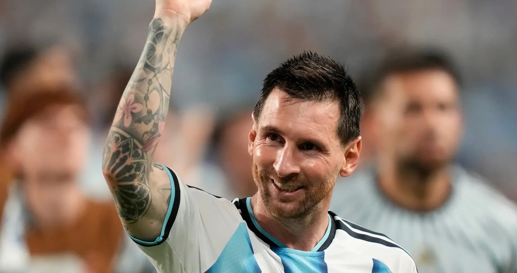 Lionel Messi celebrating with raised fist after match Lionel Messi celebrating with raised fist after match