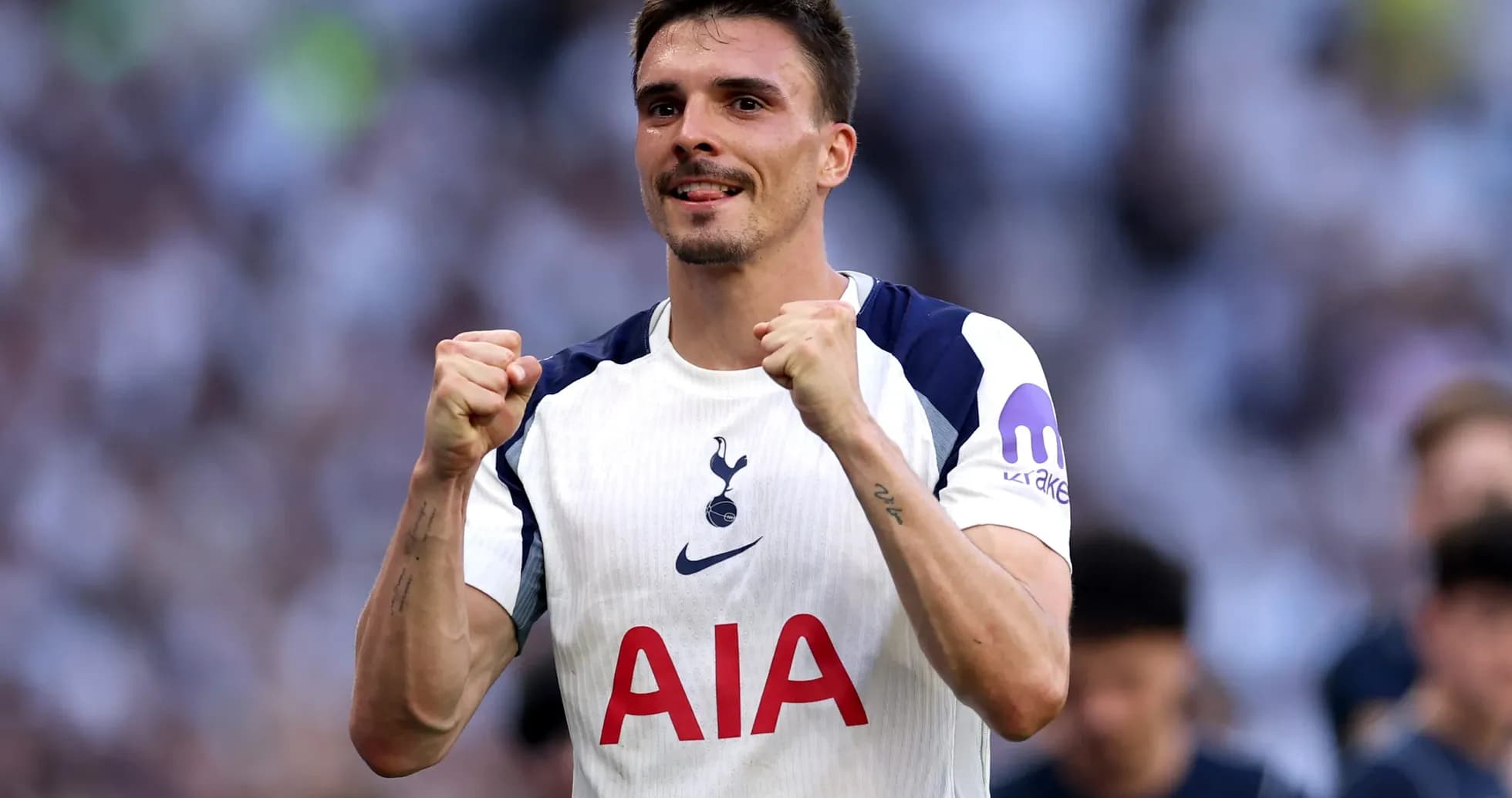 Tottenham player celebrating victory after match Tottenham player celebrating victory after match