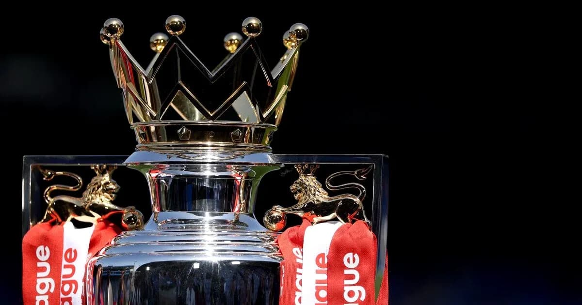 Premier League trophy with red ribbons and crown Premier League trophy with red ribbons and crown