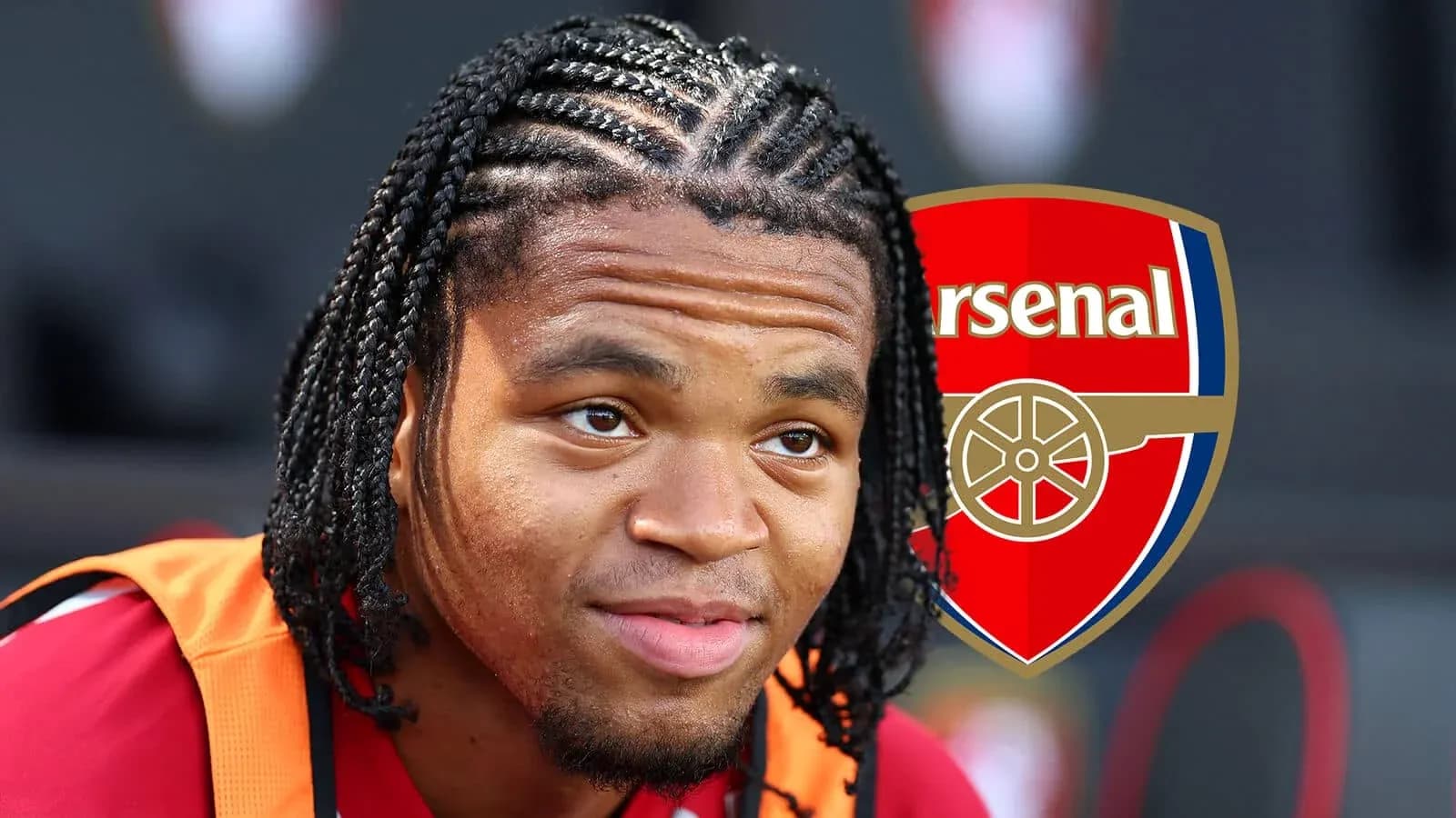 Player with braided hair and Arsenal logo background Player with braided hair and Arsenal logo background