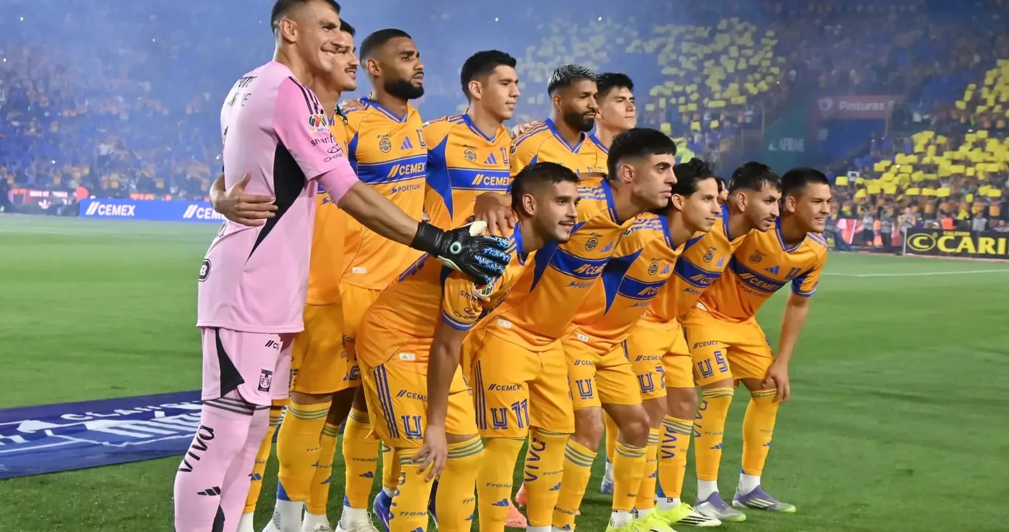 Tigres UANL team posing for photo before match Tigres UANL team posing for photo before match