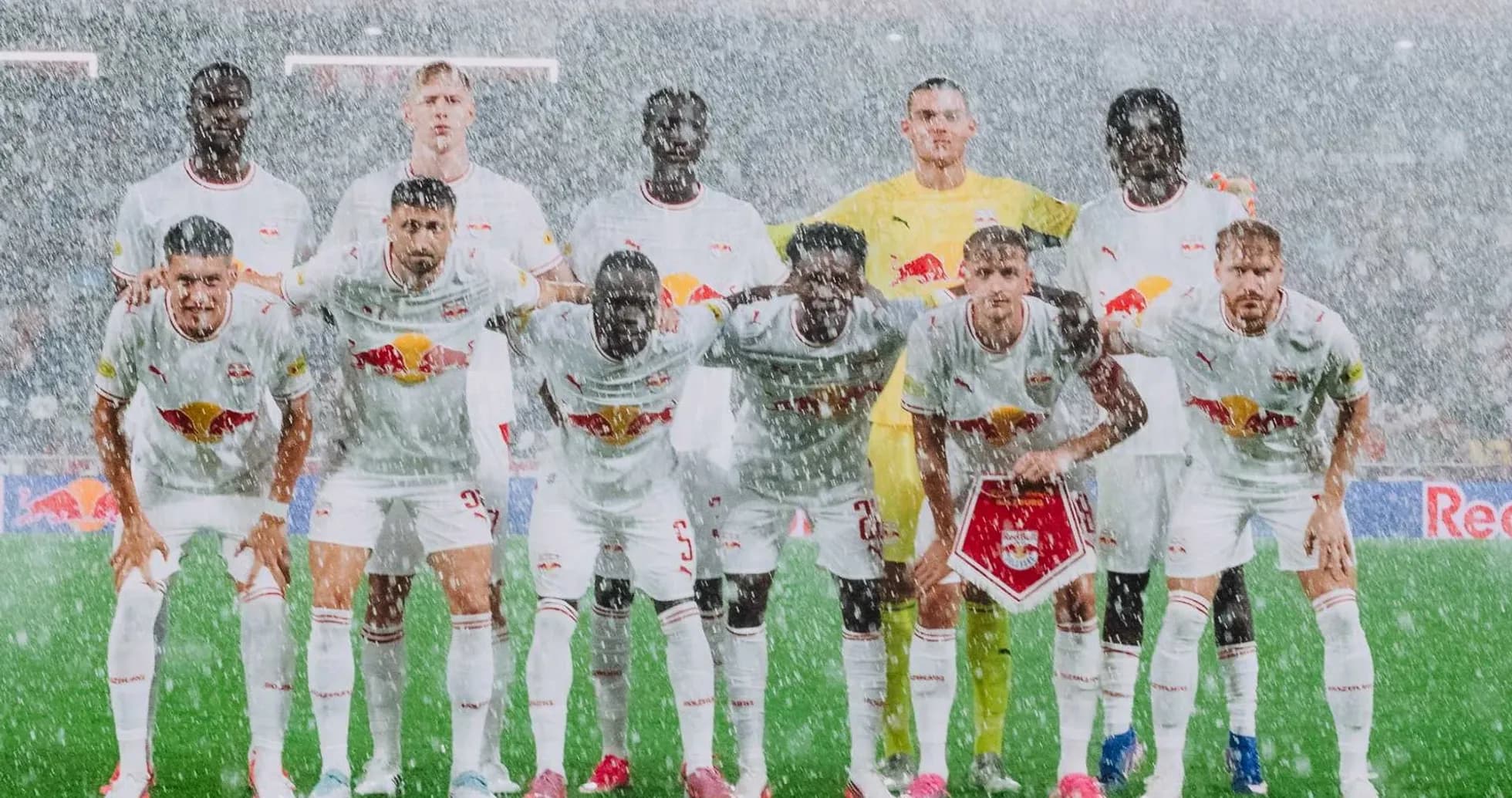 Red Bull Salzburg team photo in rain Red Bull Salzburg team photo in rain