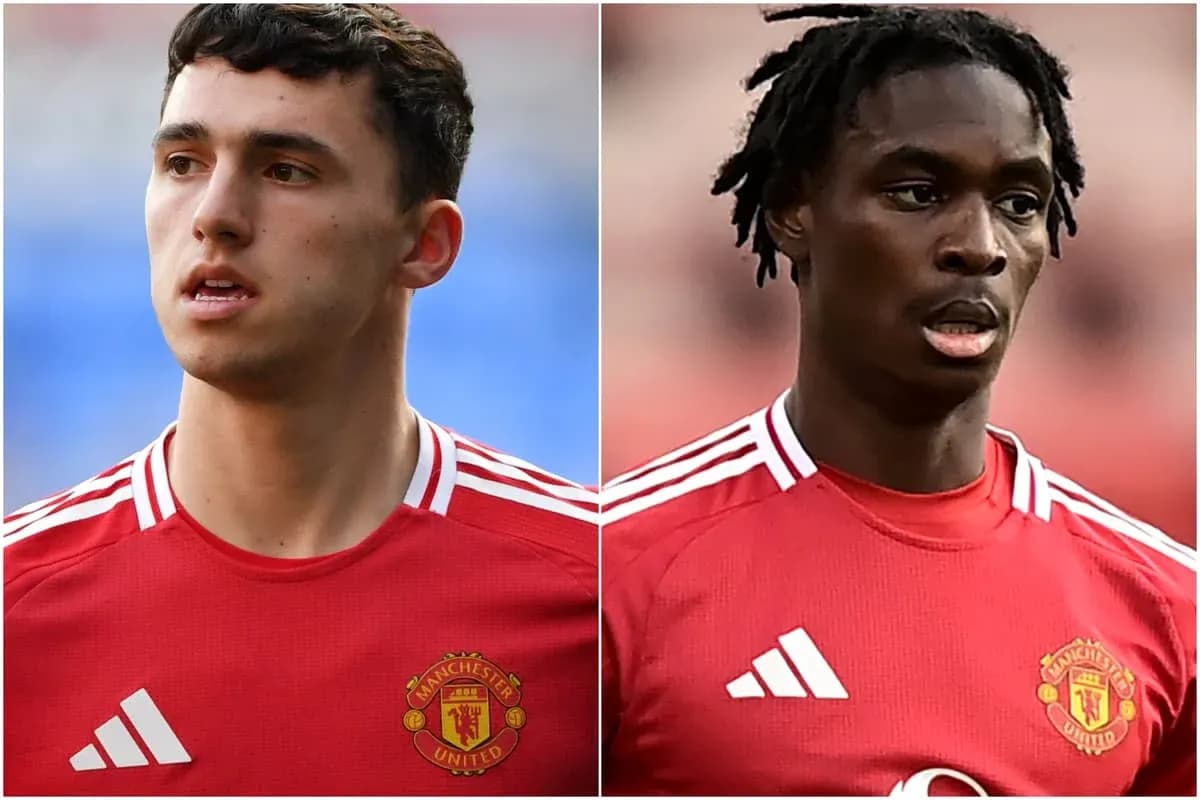 Two Manchester United players in red jerseys Two Manchester United players in red jerseys