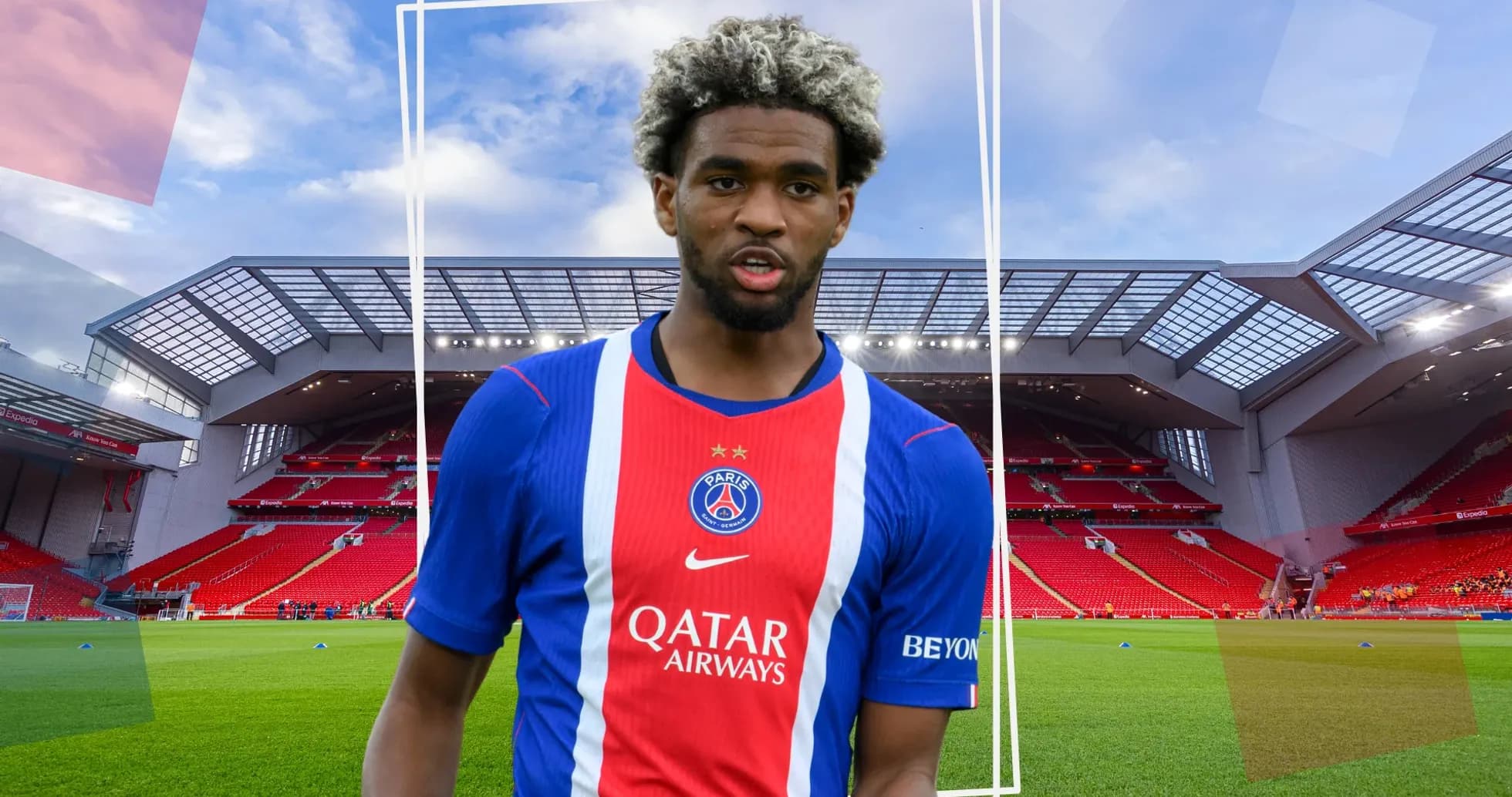 Player in Paris Saint-Germain jersey at stadium Player in Paris Saint-Germain jersey at stadium