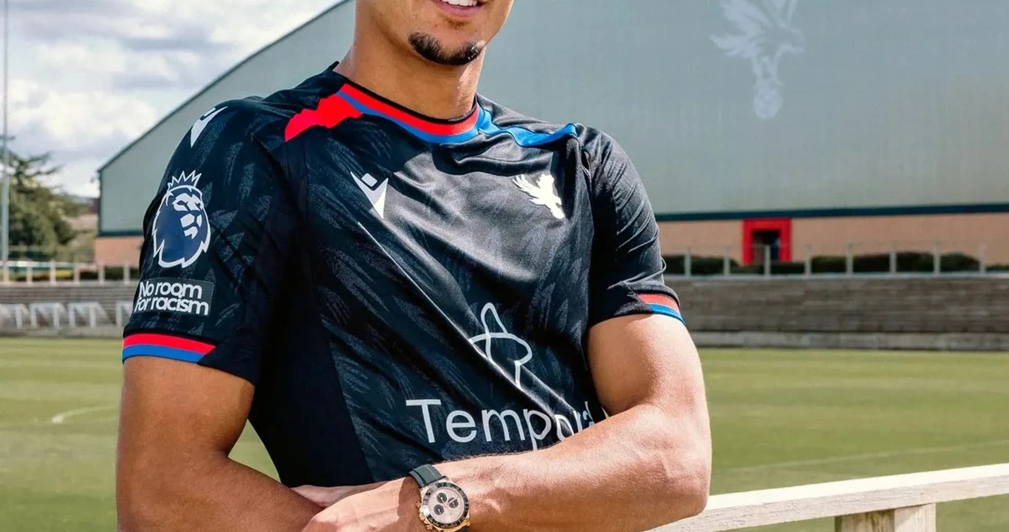 Player posing in Crystal Palace training kit outdoors Player posing in Crystal Palace training kit outdoors