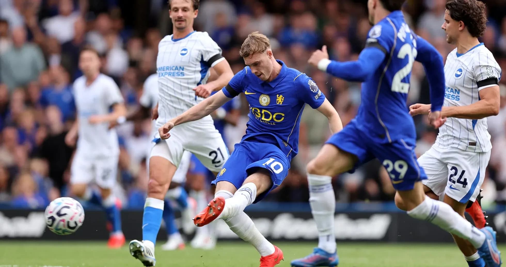 Chelsea player shooting during match against Brighton Chelsea player shooting during match against Brighton
