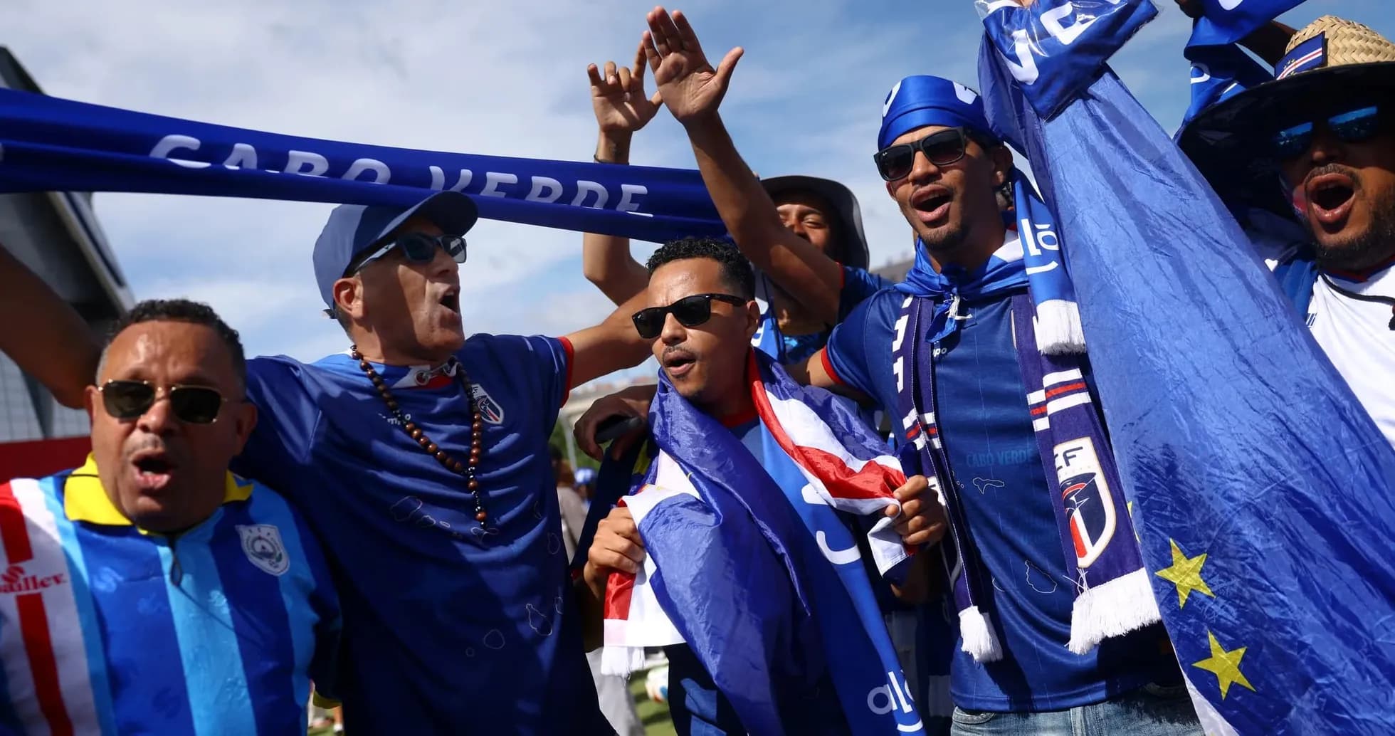 Fans celebrating Cape Verde Islands football team Fans celebrating Cape Verde Islands football team