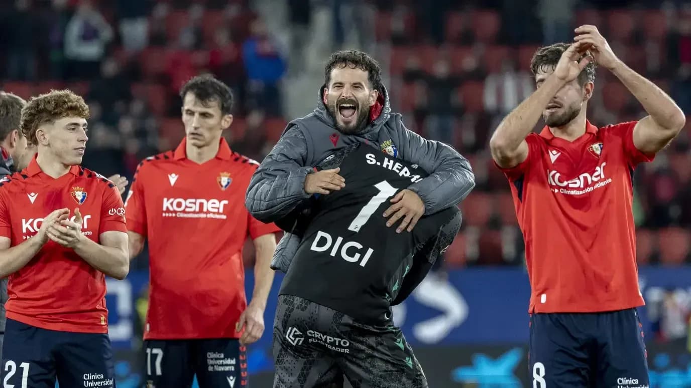 Osasuna players celebrating after a match victory Osasuna players celebrating after a match victory
