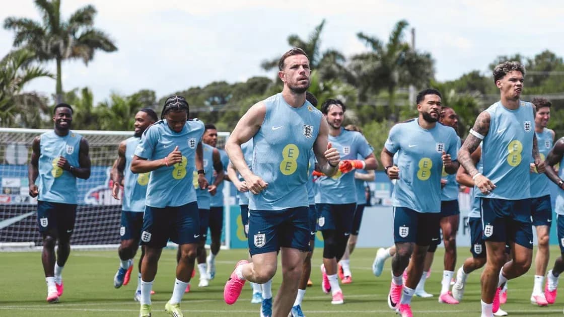 England team jogging during training session outdoors England team jogging during training session outdoors