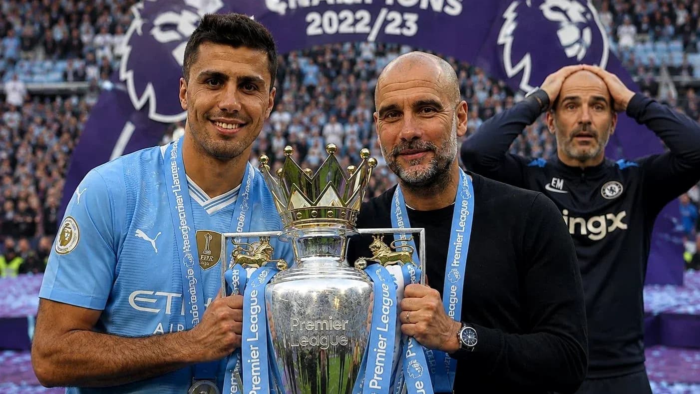 Players celebrating Premier League trophy presentation Players celebrating Premier League trophy presentation