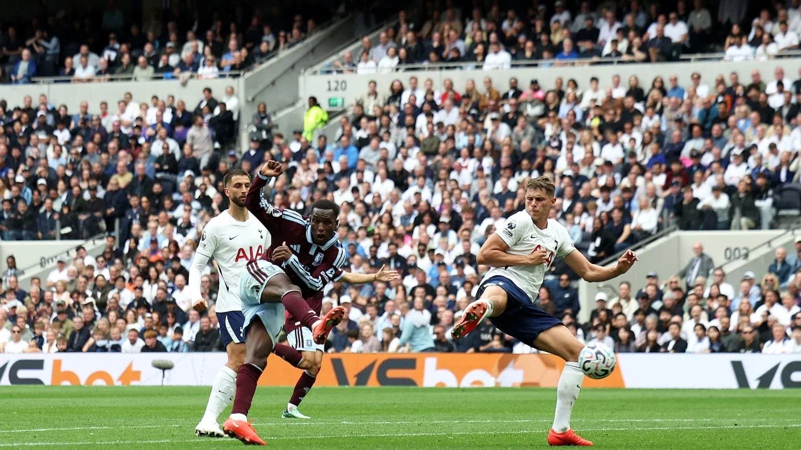 Player kicking ball during match between Tottenham and Aston Villa Player kicking ball during match between Tottenham and Aston Villa