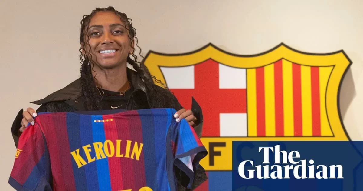 Player holding FC Barcelona jersey with name 'Kerolin' Player holding FC Barcelona jersey with name 'Kerolin'