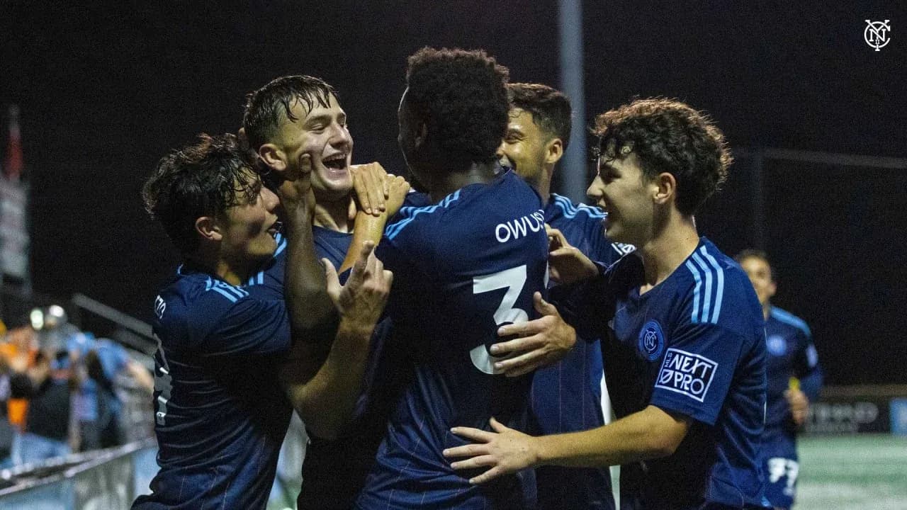 Players celebrating a goal during MLS Next Pro match Players celebrating a goal during MLS Next Pro match