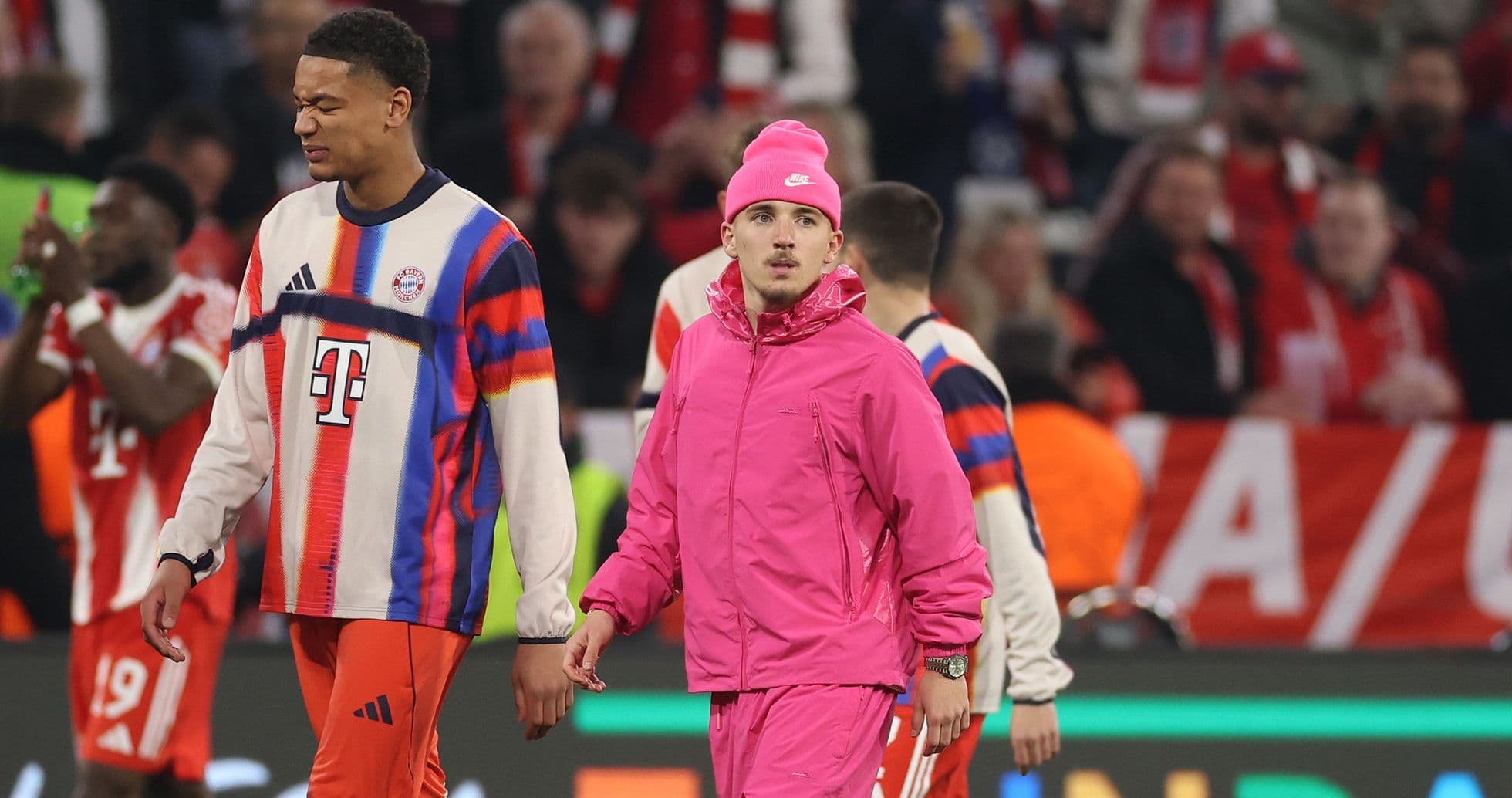 Bayern Munich players walking off the pitch after match Bayern Munich players walking off the pitch after match