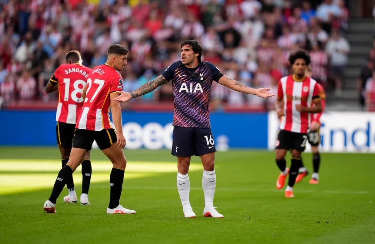 Tottenham player gesturing during match against Brentford Tottenham player gesturing during match against Brentford