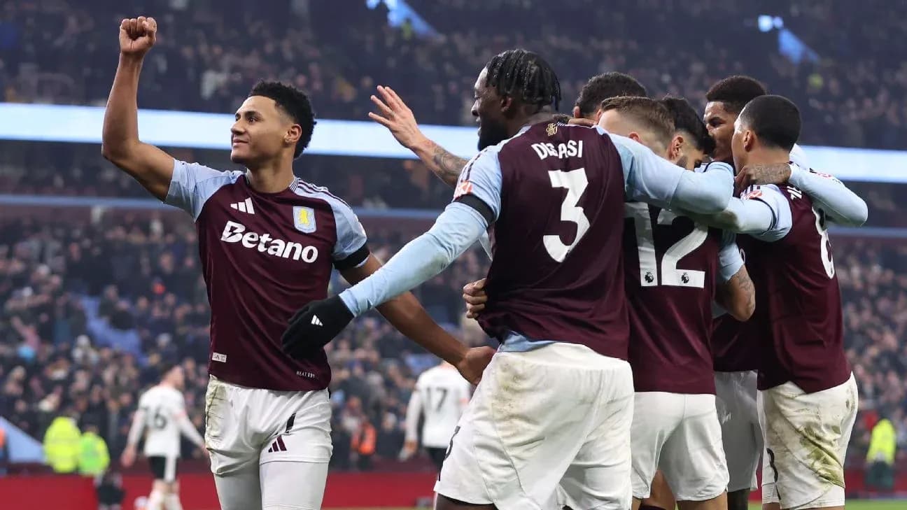Aston Villa players celebrating a goal during match Aston Villa players celebrating a goal during match