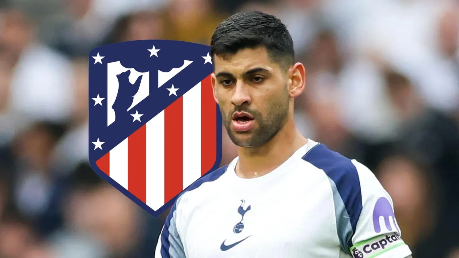 Player in Tottenham kit with Atlético Madrid logo Player in Tottenham kit with Atlético Madrid logo