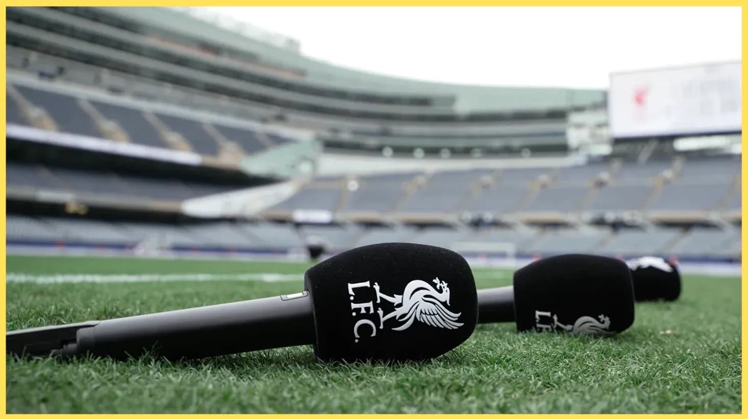 Microphones with LFC logo on the pitch Microphones with LFC logo on the pitch