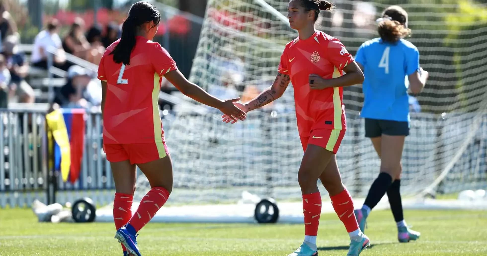 Two players greeting each other on field Two players greeting each other on field