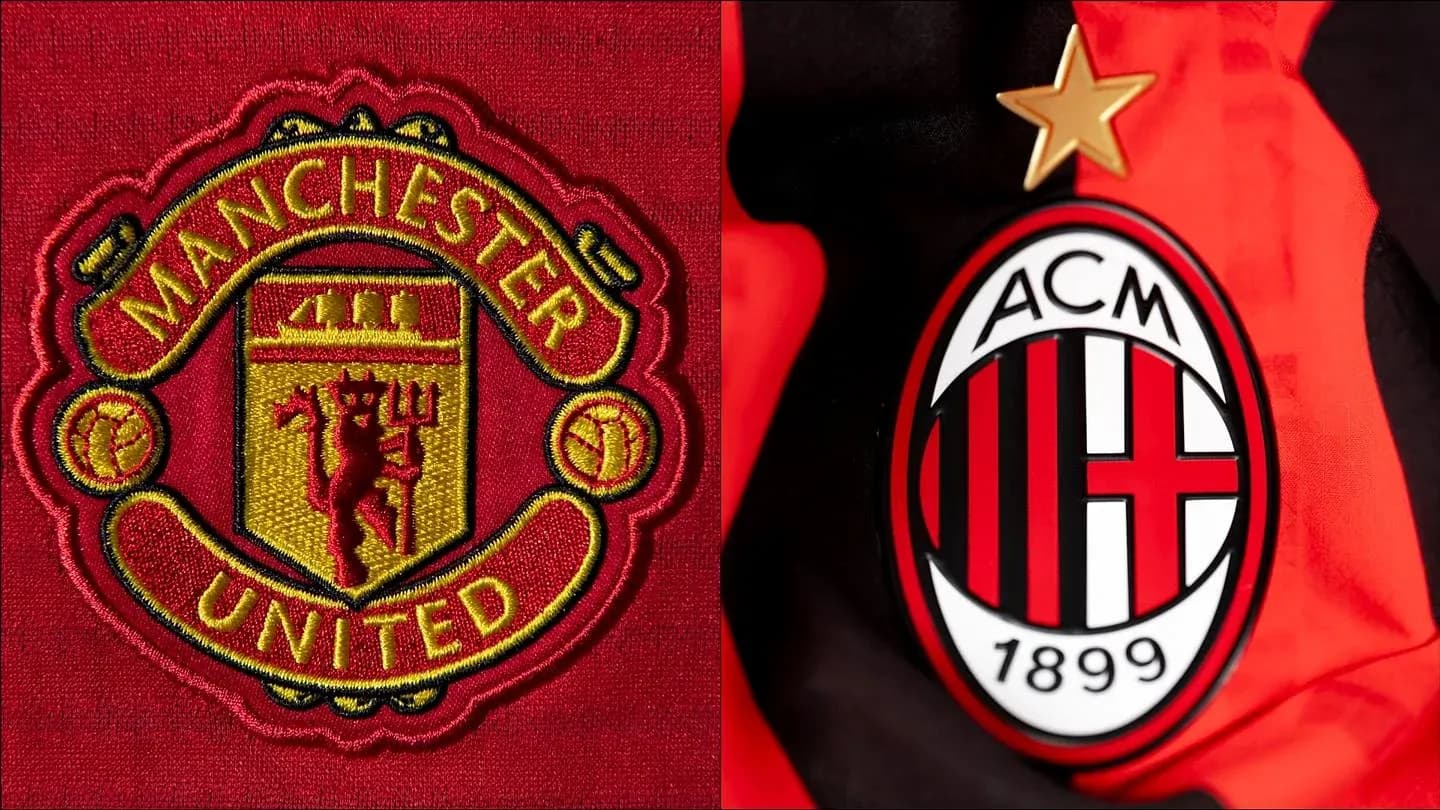Logos of Manchester United and AC Milan side by side Logos of Manchester United and AC Milan side by side