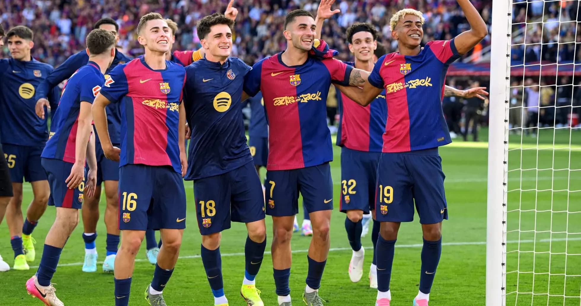 Barcelona players celebrating a goal during match Barcelona players celebrating a goal during match