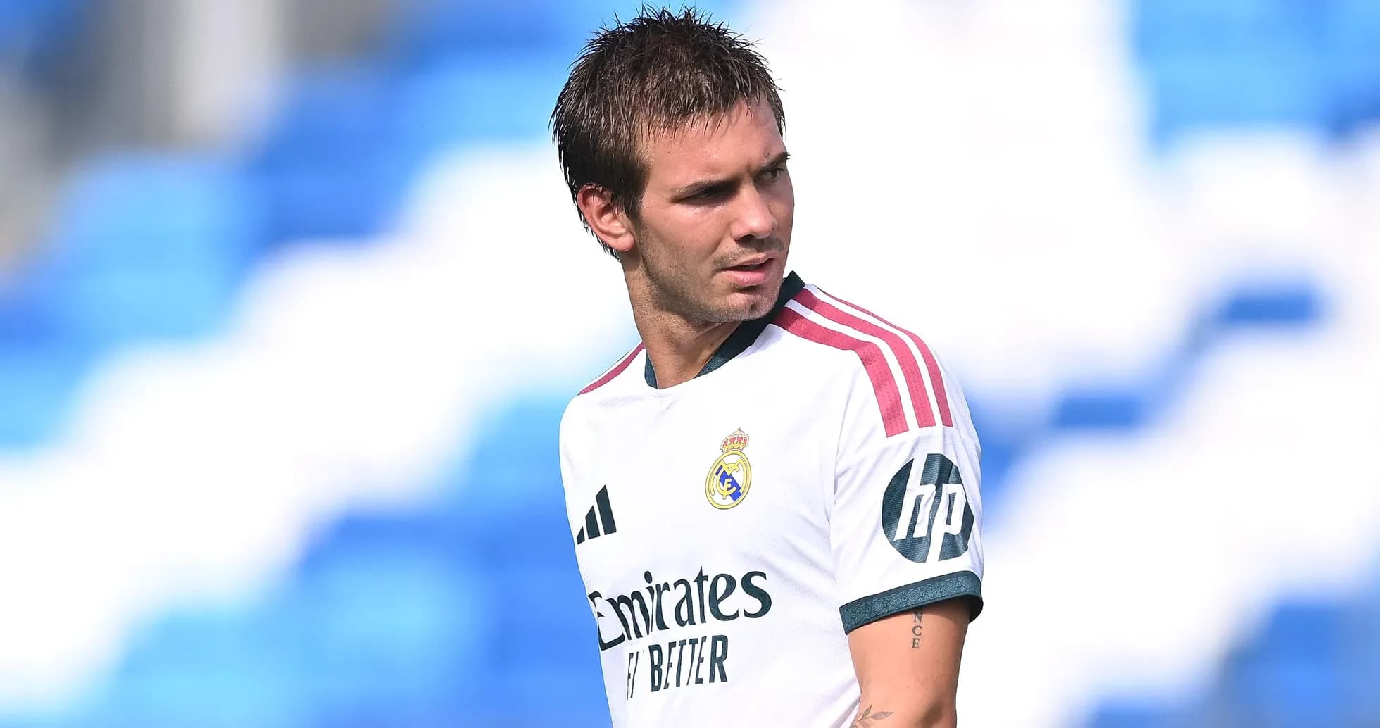 Player in Real Madrid jersey on training pitch Player in Real Madrid jersey on training pitch