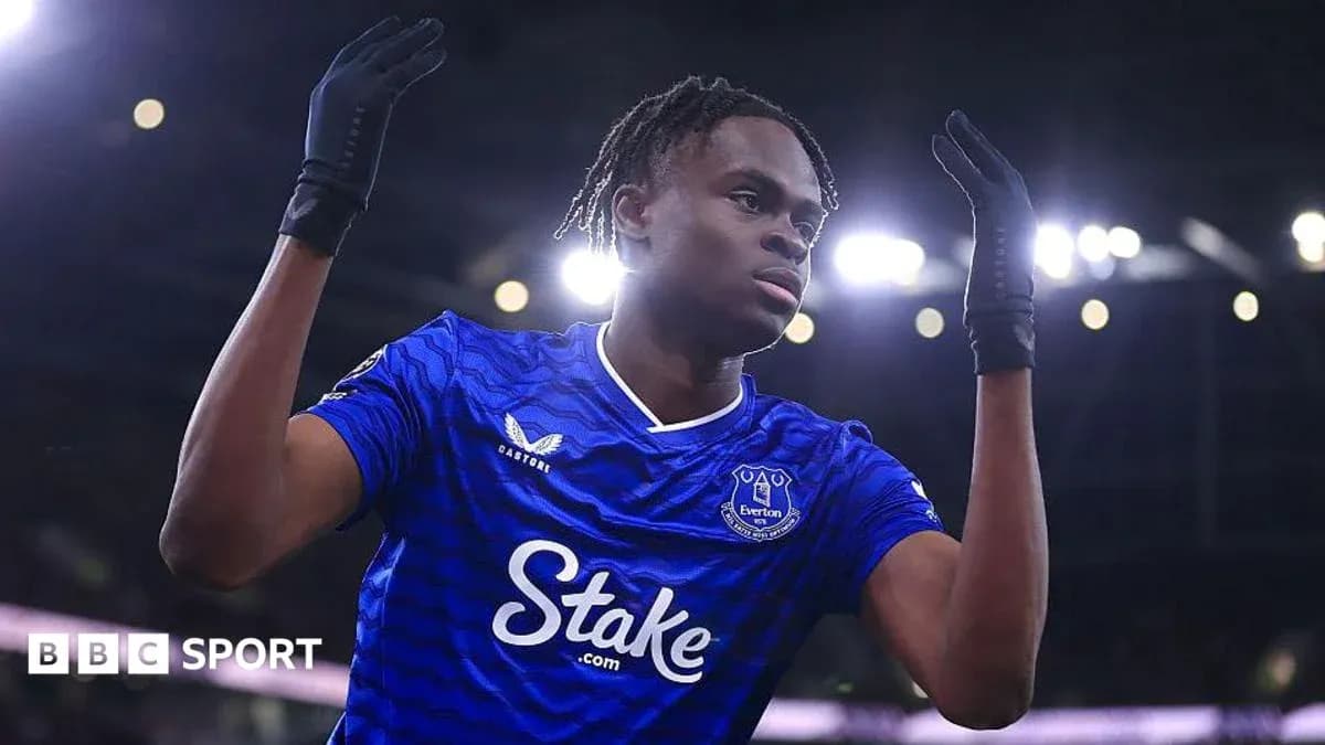 Player celebrating after scoring for Everton Player celebrating after scoring for Everton