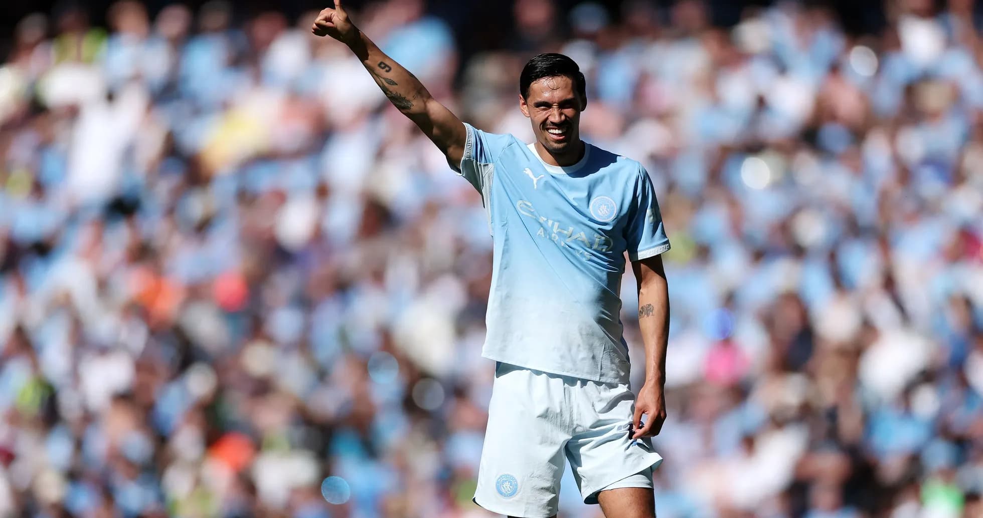 Player celebrating with a thumbs up during match Player celebrating with a thumbs up during match