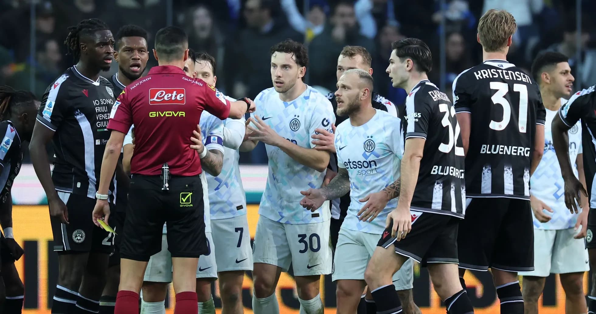 Inter players discussing with referee during match Inter players discussing with referee during match