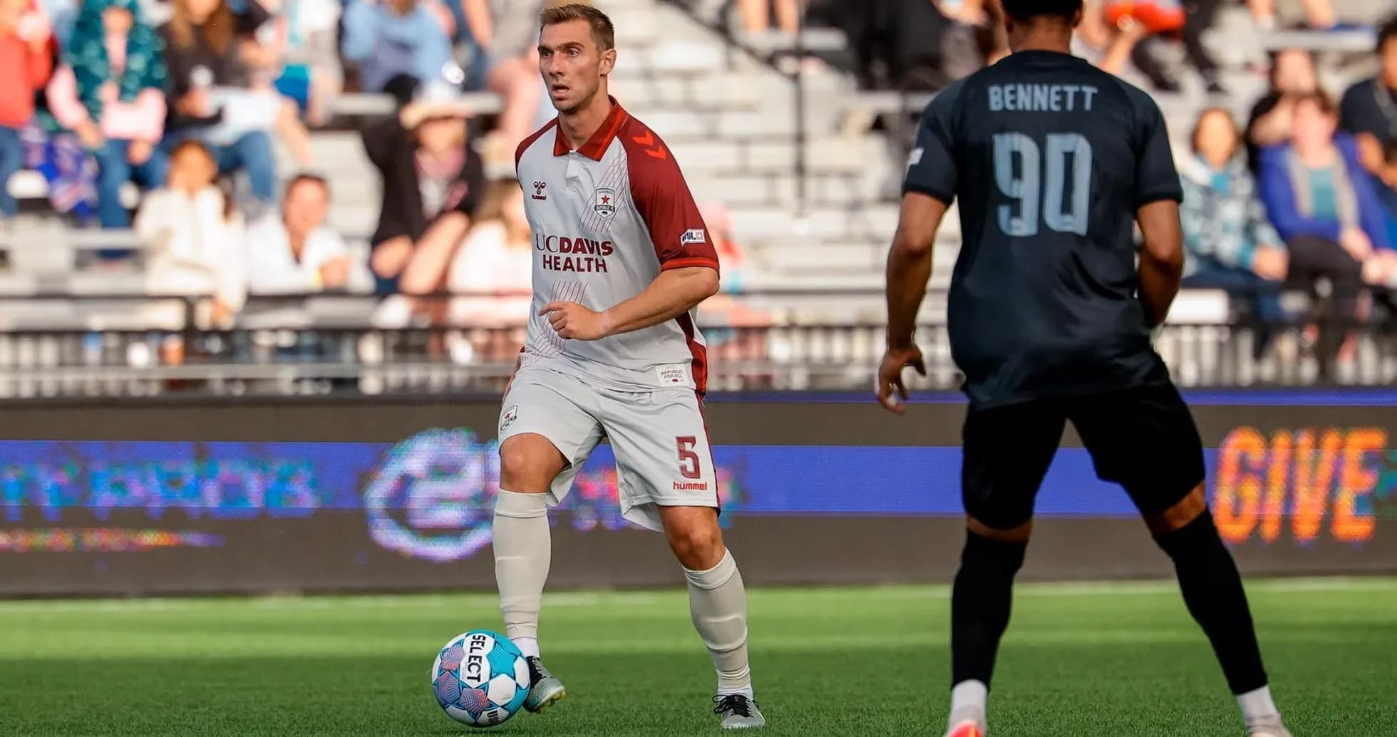 Player dribbling ball during Colorado Springs match Player dribbling ball during Colorado Springs match