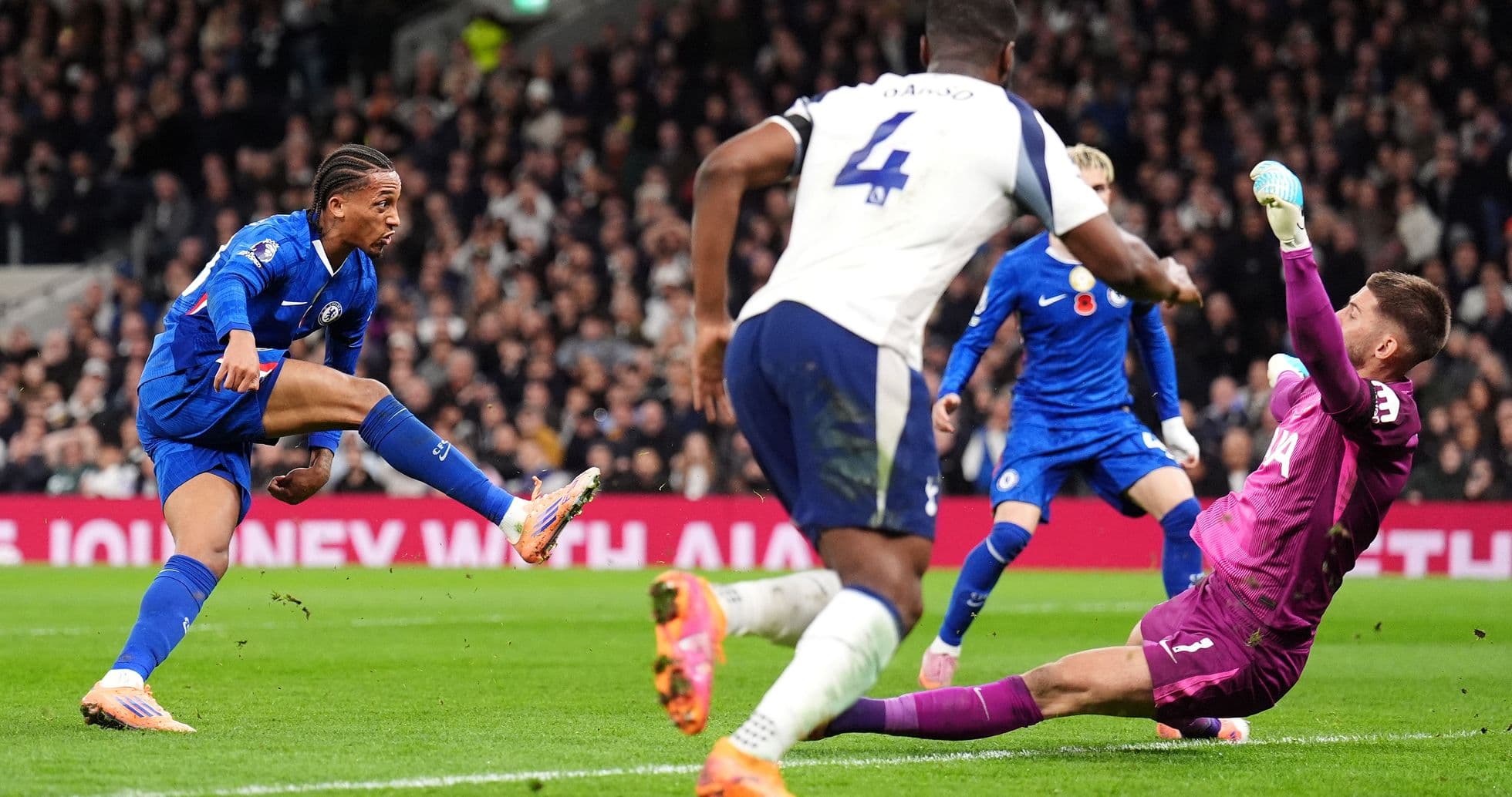 Chelsea player shooting on goal against Tottenham Chelsea player shooting on goal against Tottenham