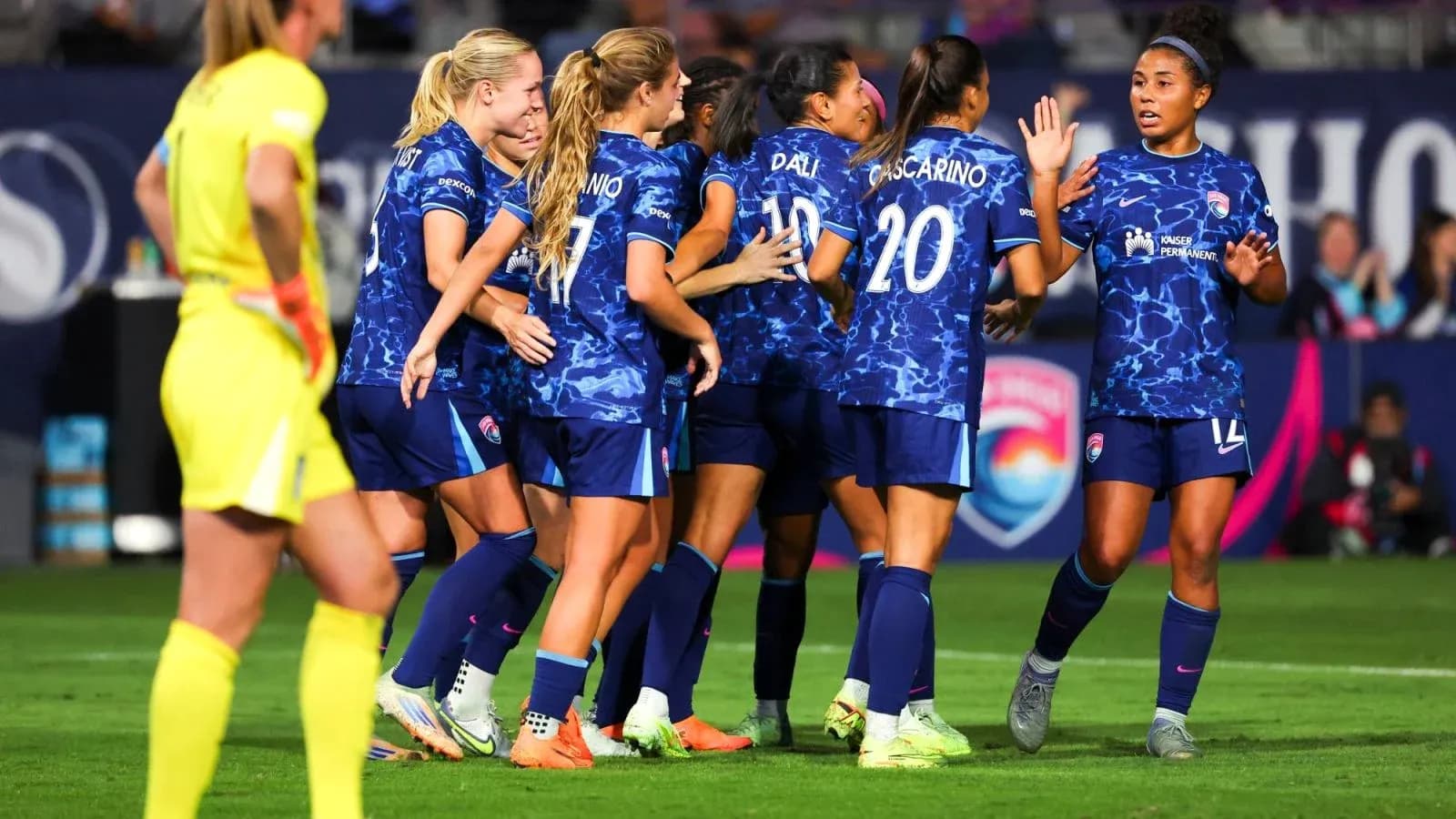 North Carolina Courage players celebrating a goal North Carolina Courage players celebrating a goal