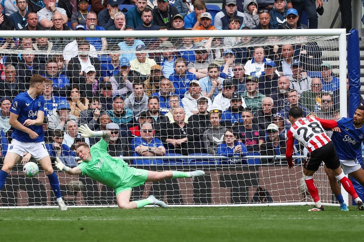 Goalkeeper saving a penalty during Everton match Goalkeeper saving a penalty during Everton match