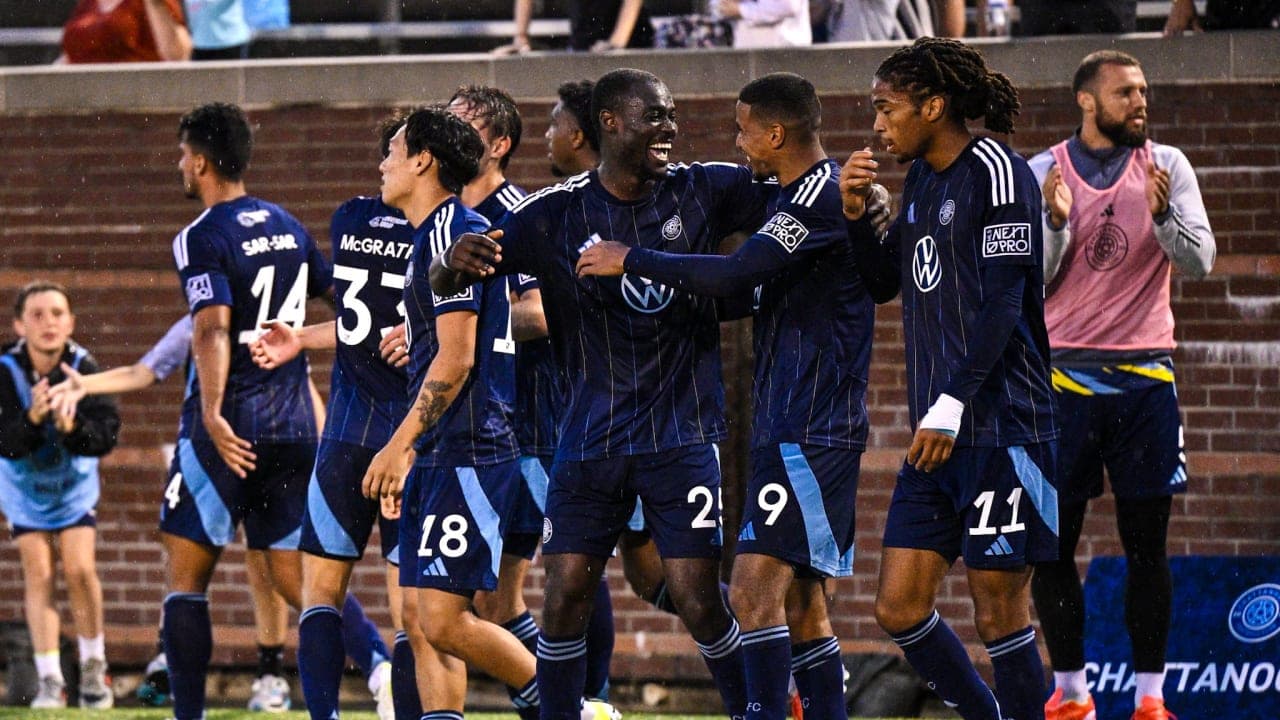 Philadelphia Union II players celebrating a goal Philadelphia Union II players celebrating a goal