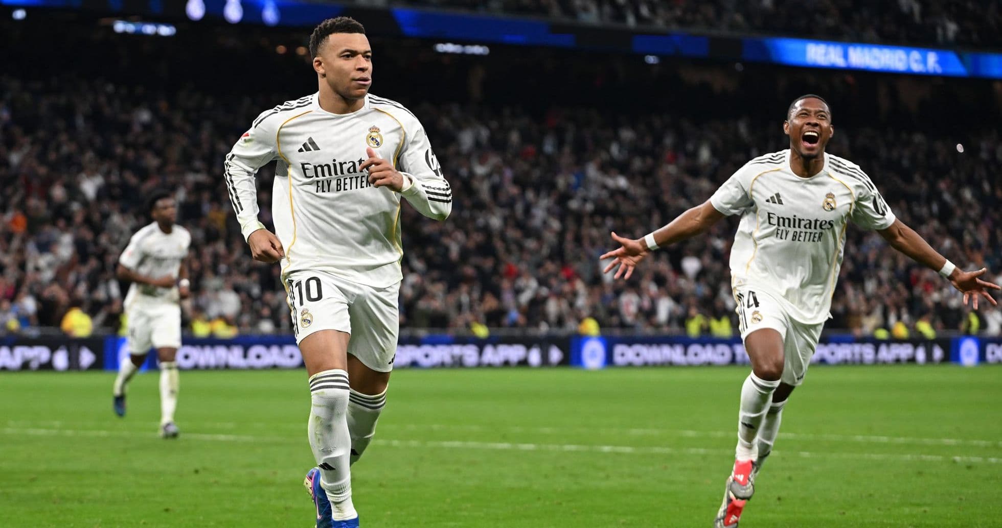 Mbappé celebrating a goal for Real Madrid Mbappé celebrating a goal for Real Madrid