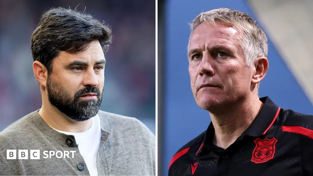 Two football managers during a match split image Two football managers during a match split image