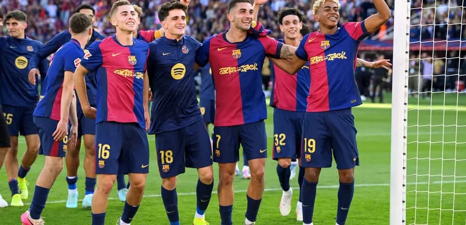 Barcelona players celebrating a goal during match Barcelona players celebrating a goal during match