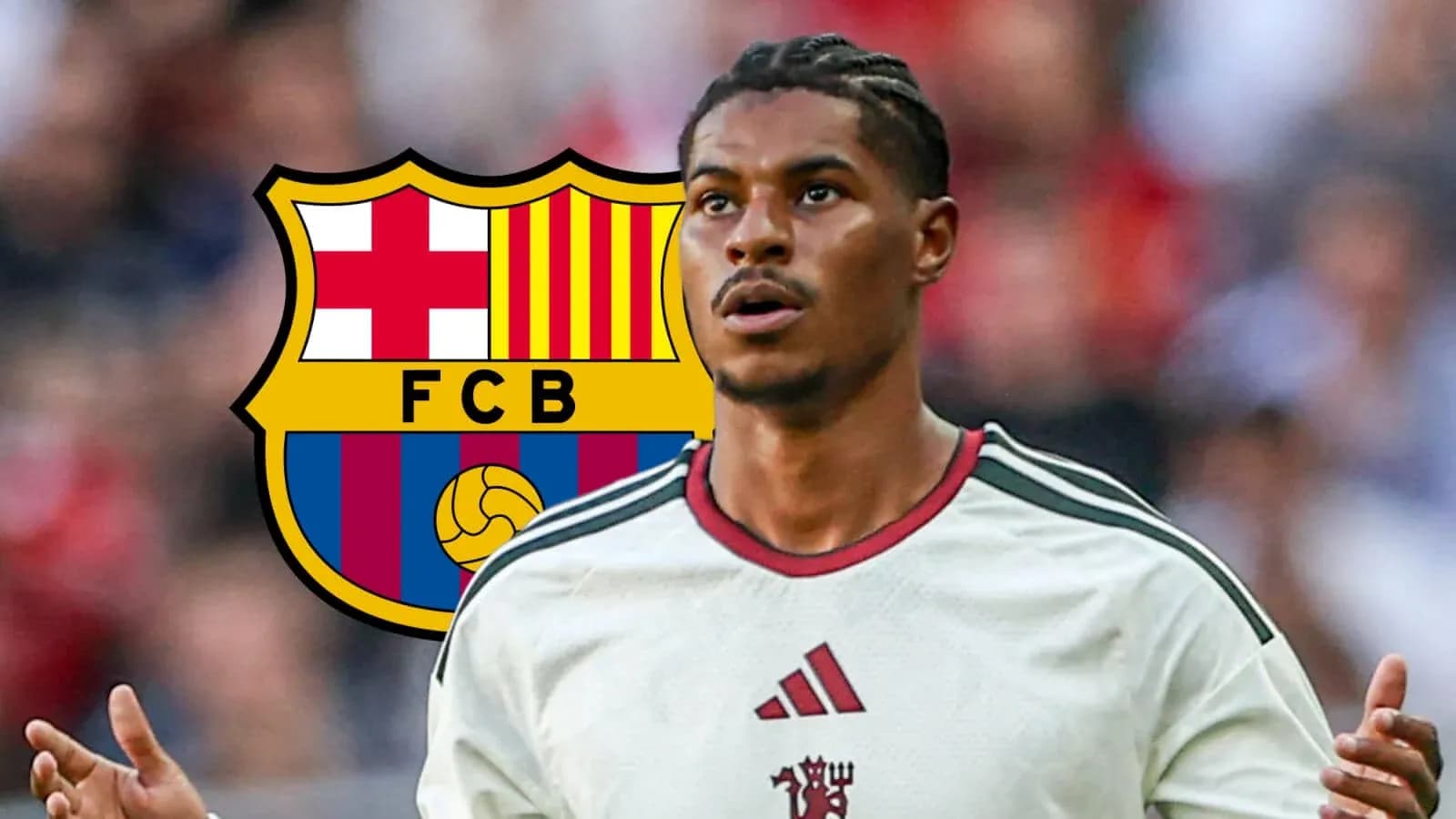 Player reacting with FC Barcelona logo in background Player reacting with FC Barcelona logo in background