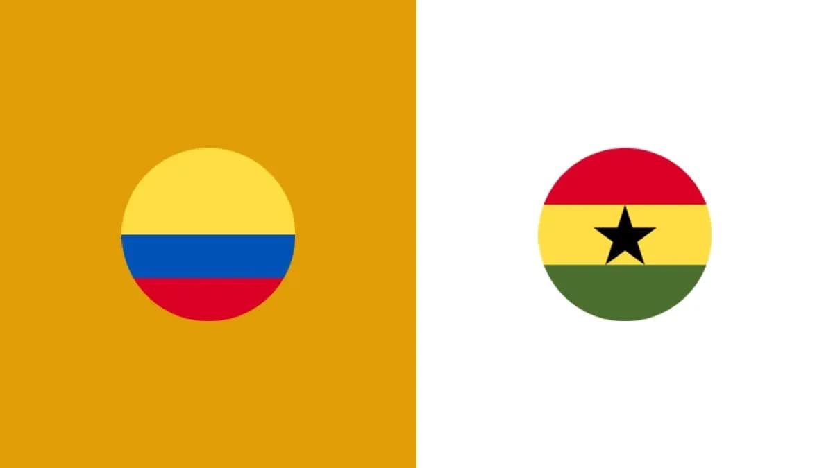 Flags of Colombia and Ghana on contrasting backgrounds Flags of Colombia and Ghana on contrasting backgrounds