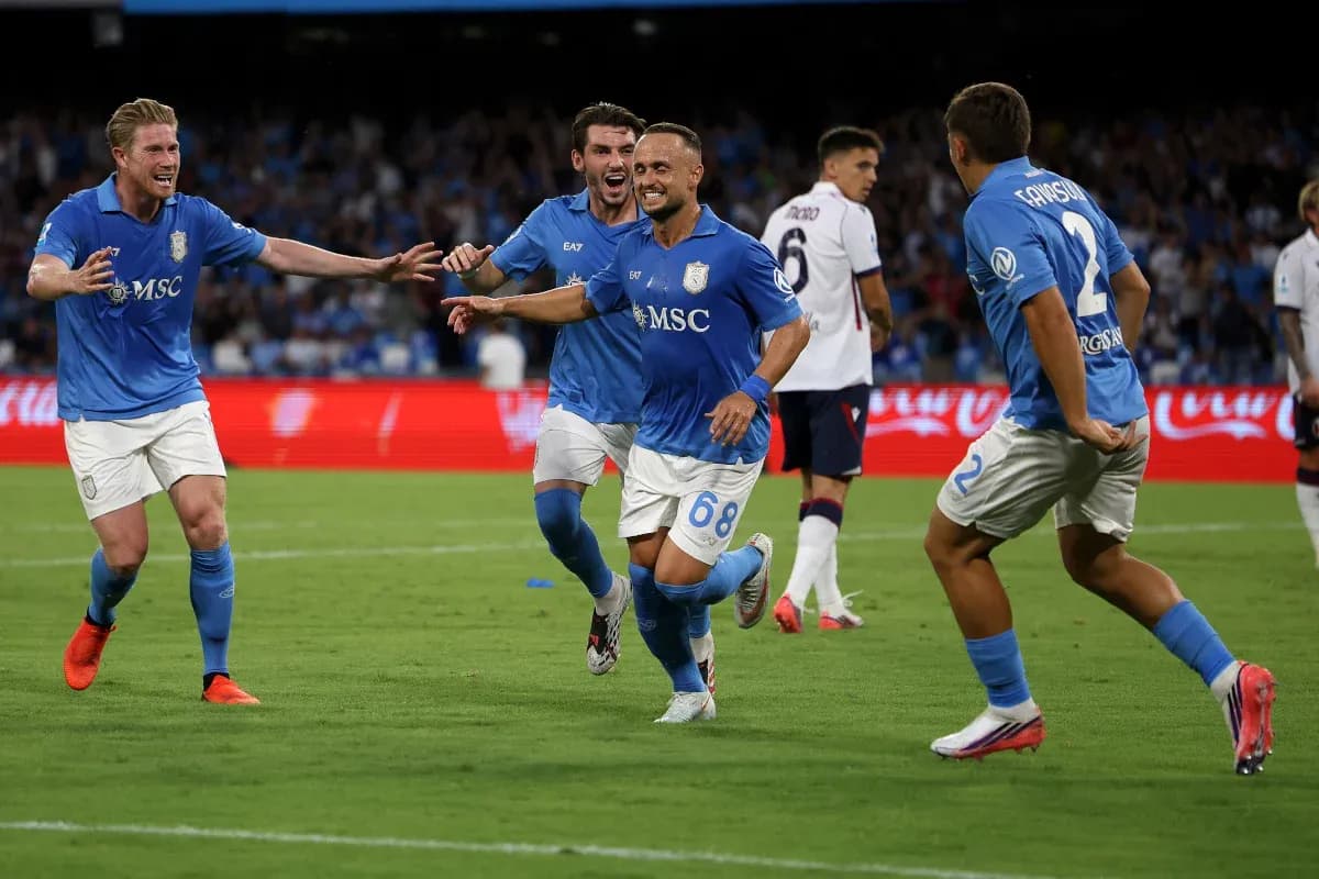 Napoli players celebrating a goal during match Napoli players celebrating a goal during match