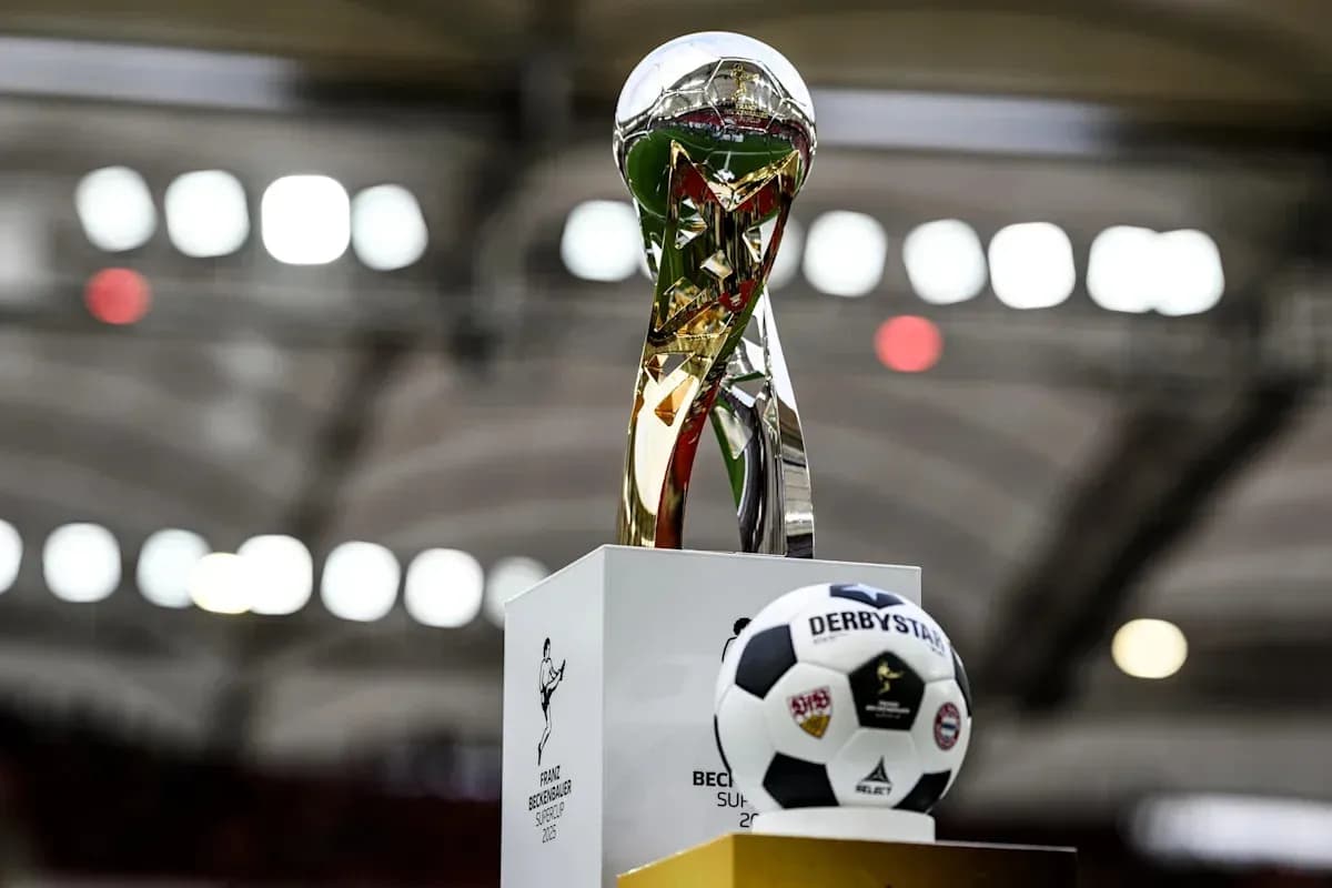 Franz Beckenbauer Supercup trophy and ball on display Franz Beckenbauer Supercup trophy and ball on display